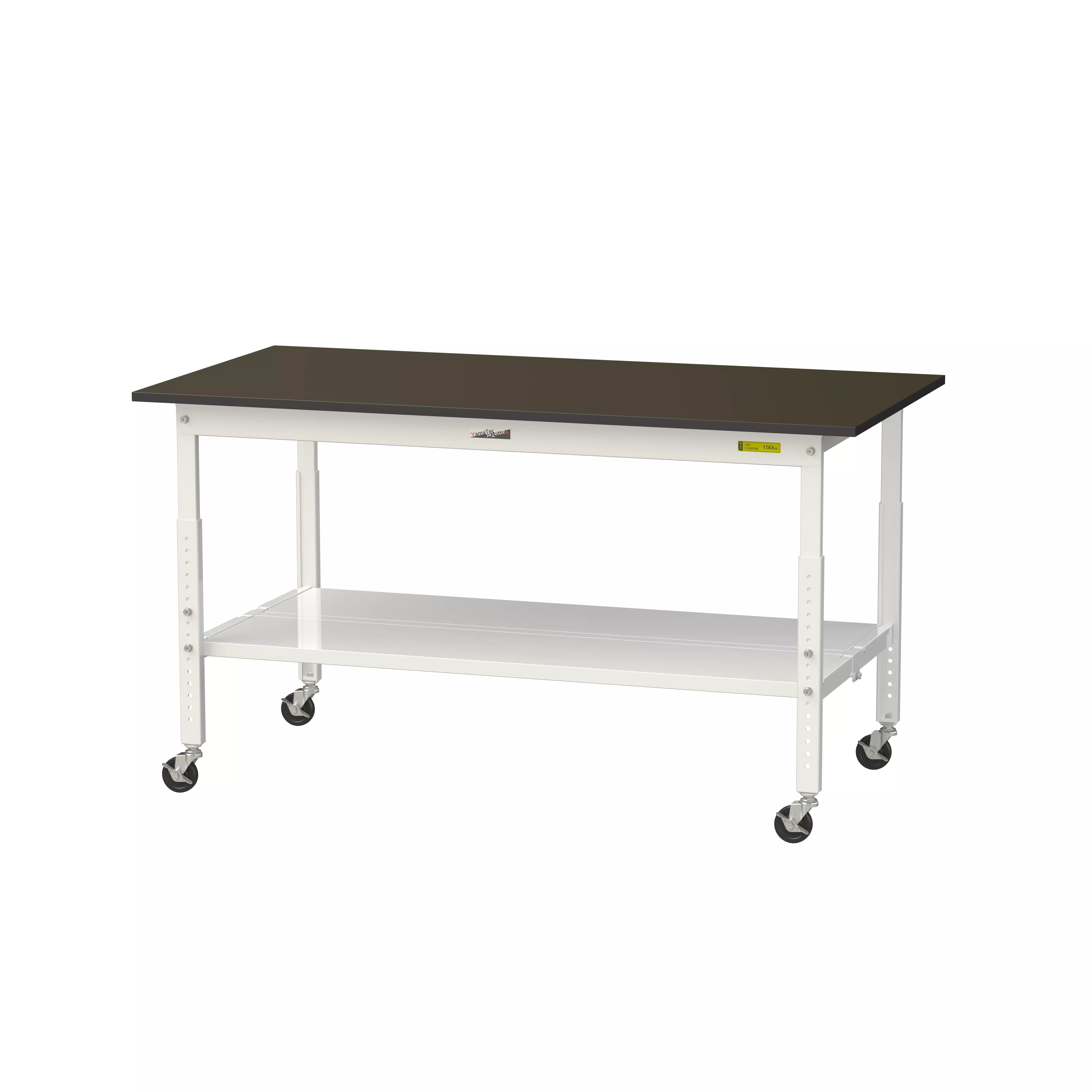 実験用ラボテーブル 高さ調整タイプ移動式 H685mm～H985mm（全面棚板付）